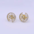 Gold plated Abstract Bar Open Round Micro Paved CZ Stud Earrings | Y-224 - DLUXCA