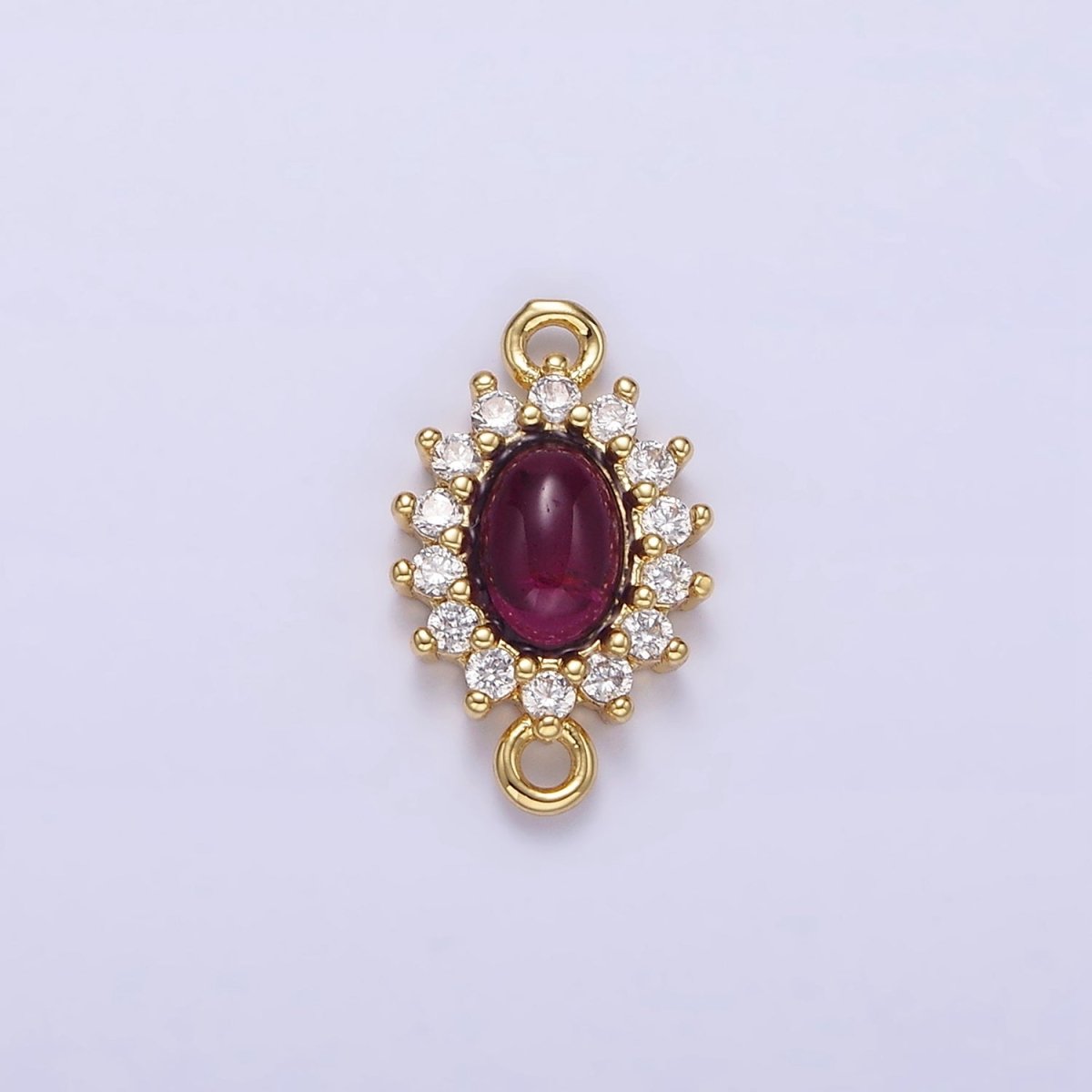 Gold plated Amethyst Cabochon Clear CZ Lined Oval Connector G-669 - DLUXCA