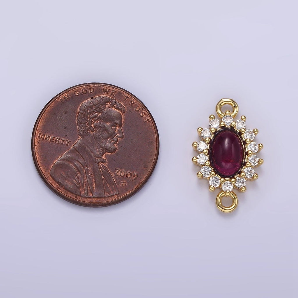 Gold plated Amethyst Cabochon Clear CZ Lined Oval Connector G-669 - DLUXCA