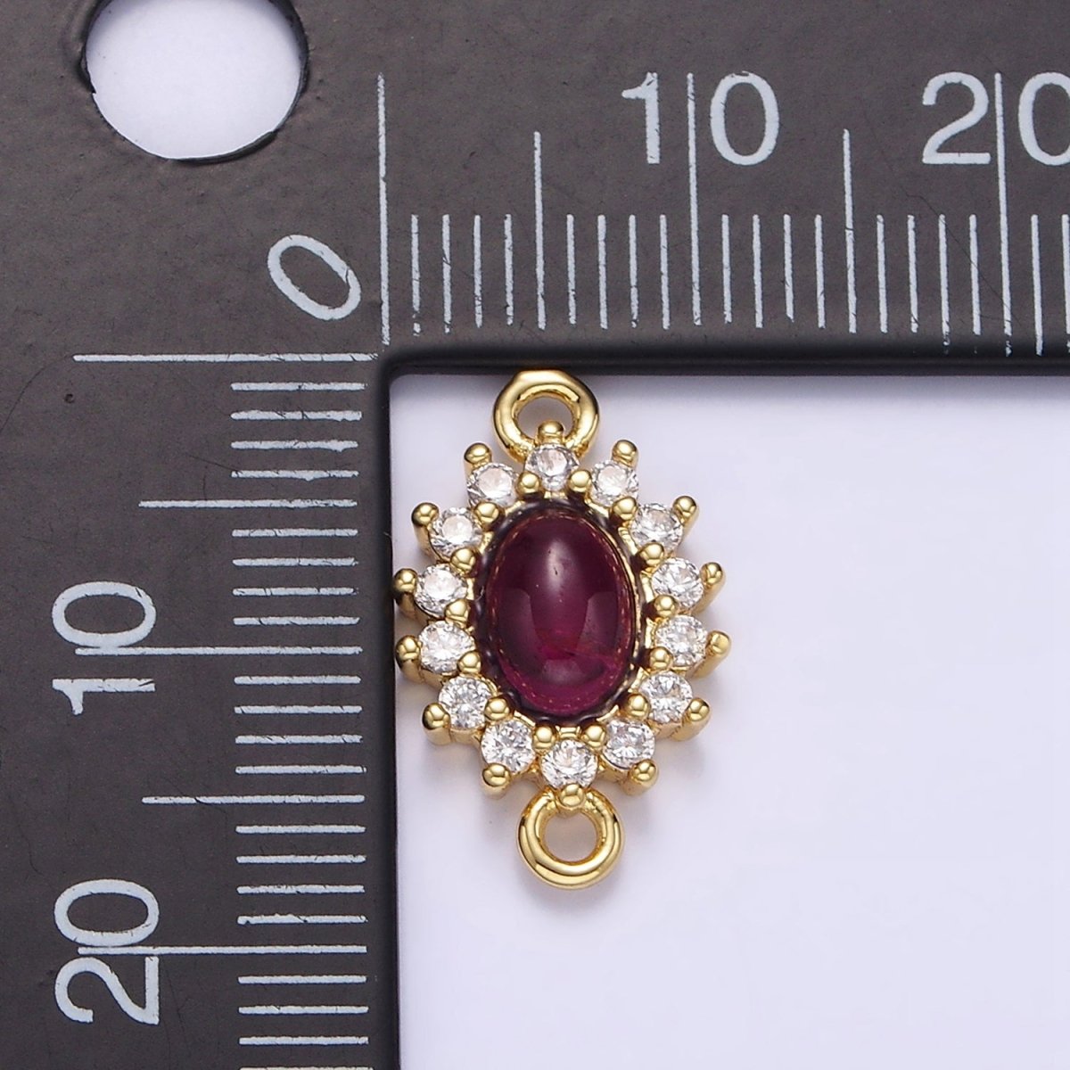Gold plated Amethyst Cabochon Clear CZ Lined Oval Connector G-669 - DLUXCA
