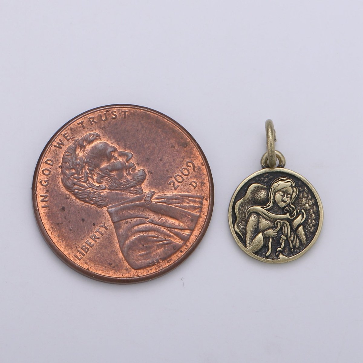 Gold plated Angel Rustic Coin Charm D-898 - DLUXCA