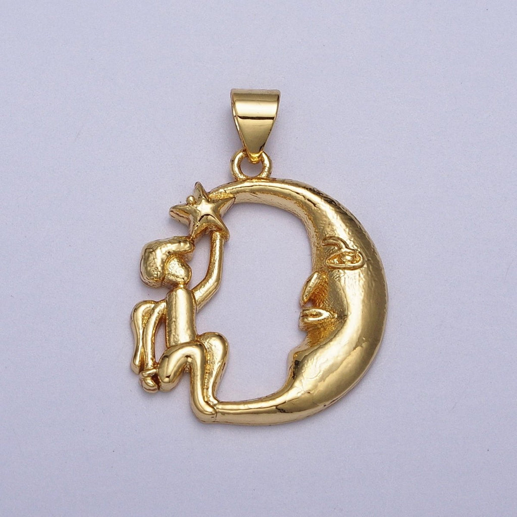 Gold plated Angel Star on the Crescent Moon Pendant in Gold & Silver | AA002 A003