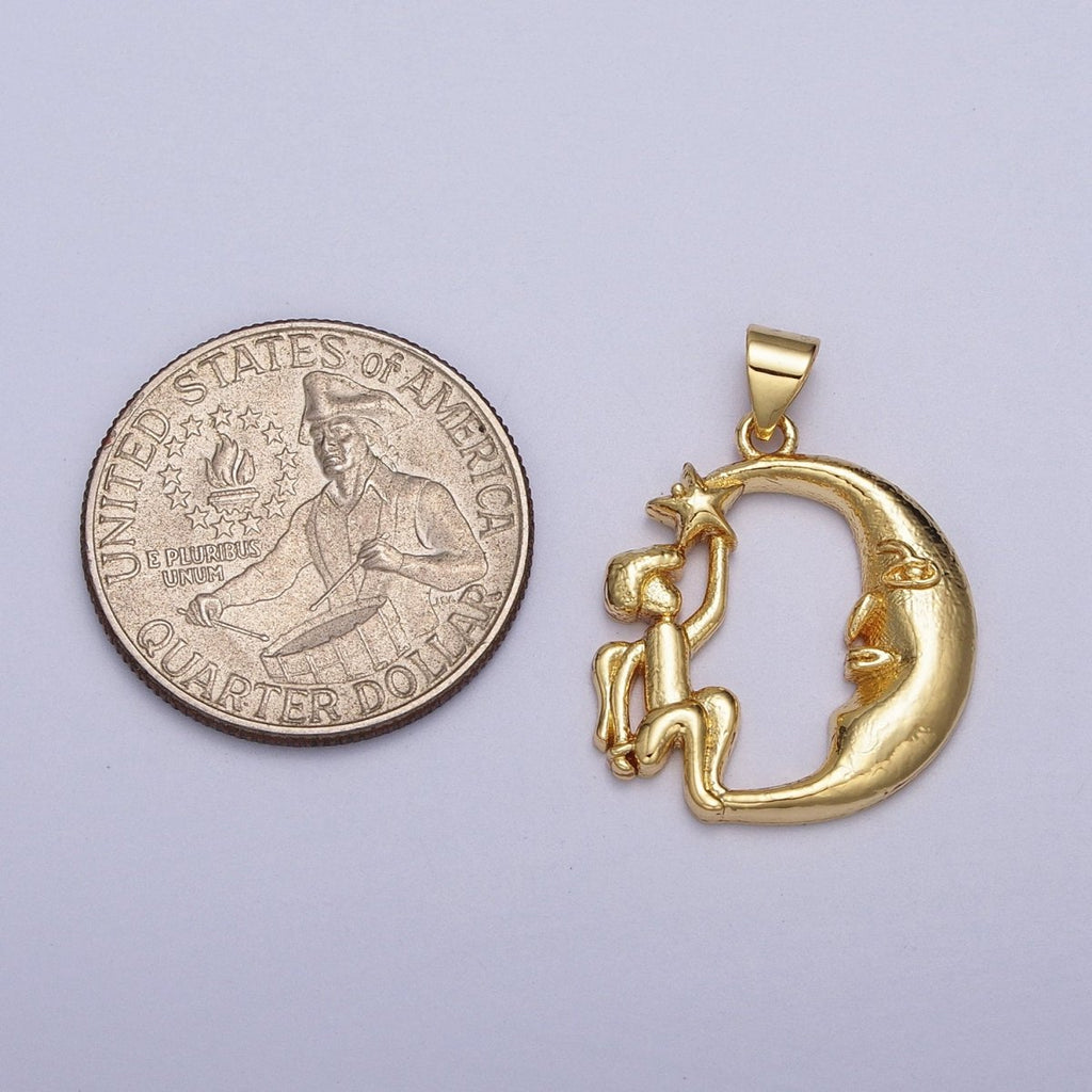 Gold plated Angel Star on the Crescent Moon Pendant in Gold & Silver | AA002 A003