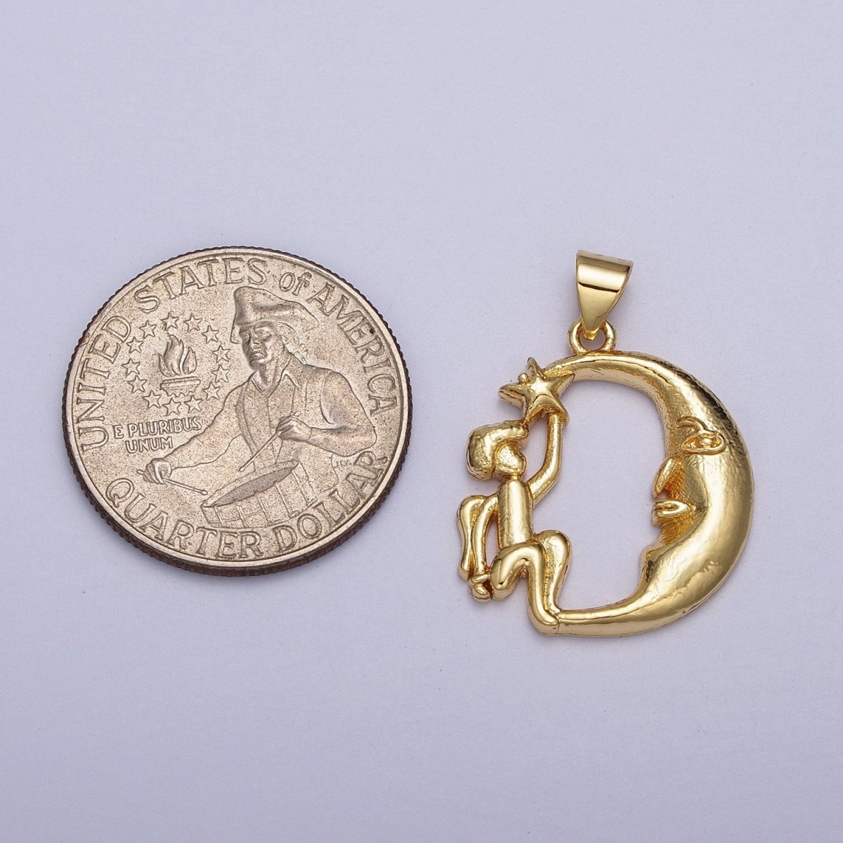 Gold plated Angel Star on the Crescent Moon Pendant in Gold & Silver | AA002 A003