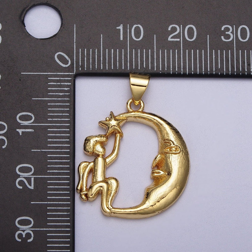 Gold plated Angel Star on the Crescent Moon Pendant in Gold & Silver | AA002 A003