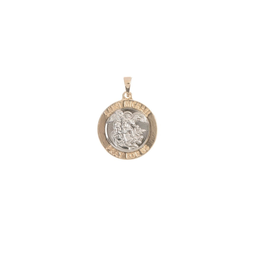 Gold plated Archangel Saint Michael Medal Pendant for Protection Protect us with Prayer in the back for Necklace Jewelry Making H-771 - DLUXCA