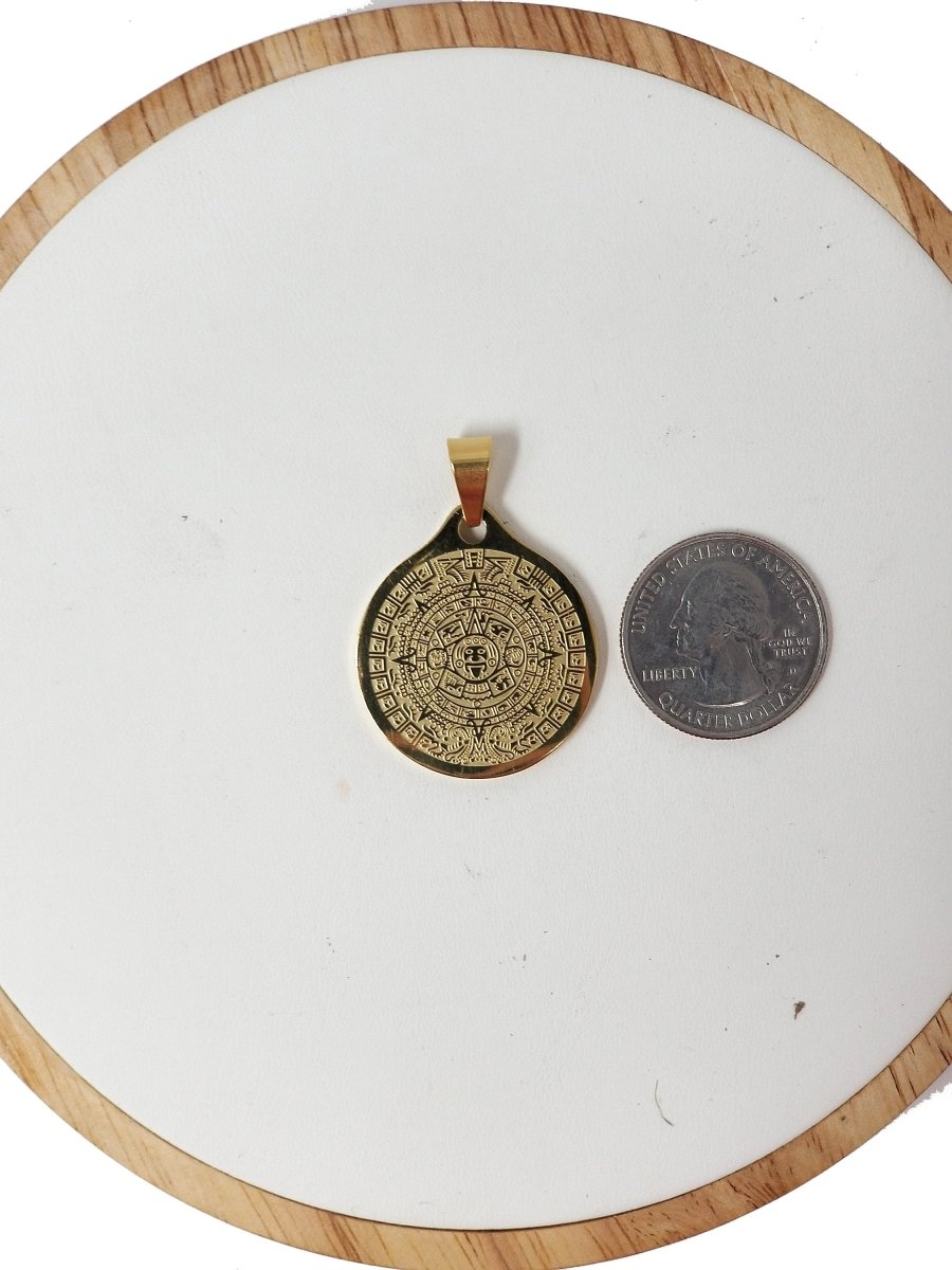 Gold plated Aztec Mayan Sun Calendar Medallion Pendant Gold Aztec Coin Pendant Boho Charm for Layer Necklace Jewelry Making J-616 - DLUXCA
