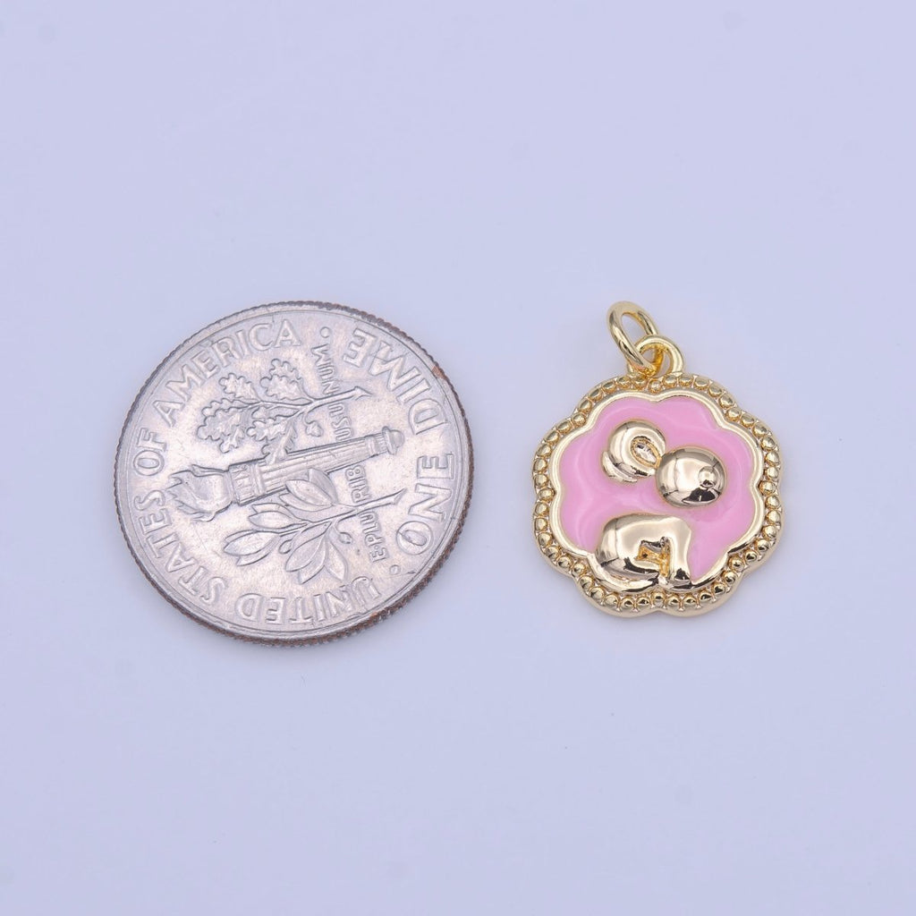 Gold plated Baby Pink Enamel Mouse Rounded Cloudy Beaded Charm | C-595 - DLUXCA
