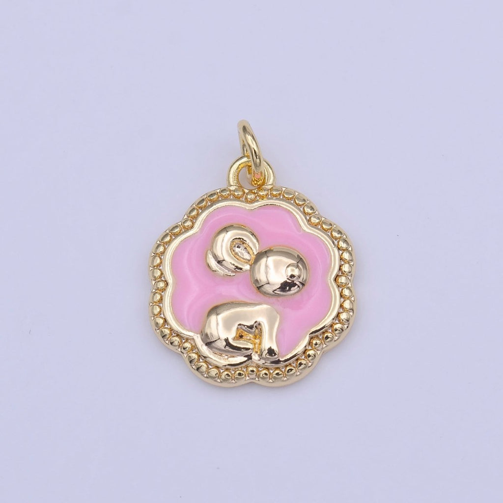 Gold plated Baby Pink Enamel Mouse Rounded Cloudy Beaded Charm | C-595 - DLUXCA