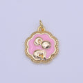 Gold plated Baby Pink Enamel Mouse Rounded Cloudy Beaded Charm | C-595 - DLUXCA