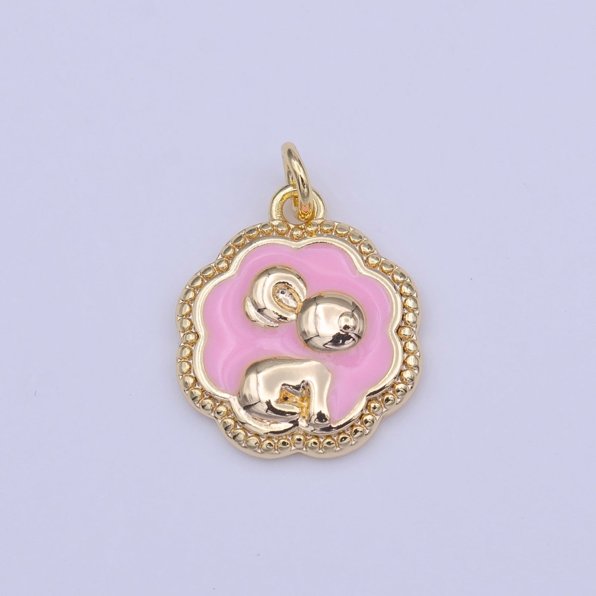 Gold plated Baby Pink Enamel Mouse Rounded Cloudy Beaded Charm | C-595 - DLUXCA