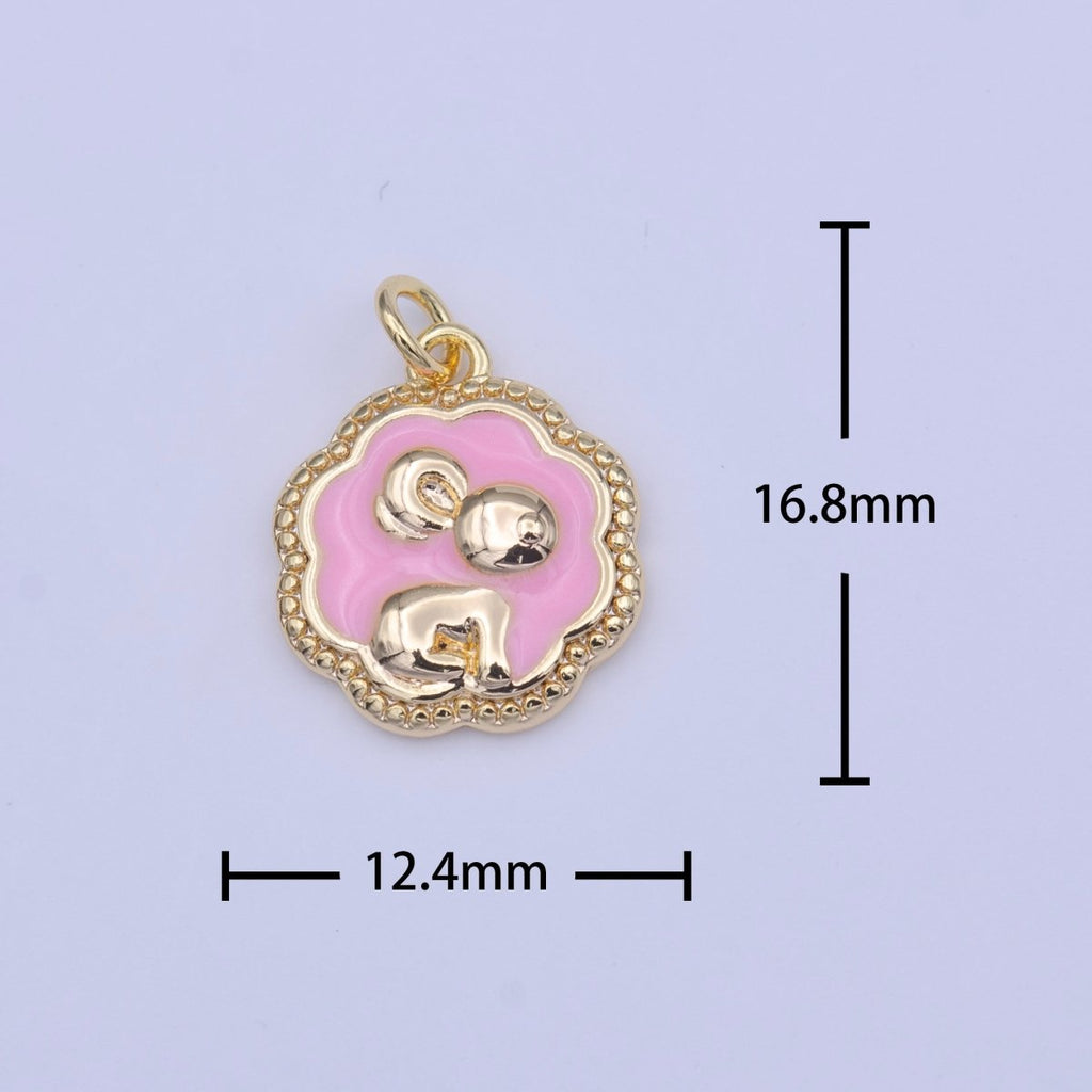 Gold plated Baby Pink Enamel Mouse Rounded Cloudy Beaded Charm | C-595 - DLUXCA