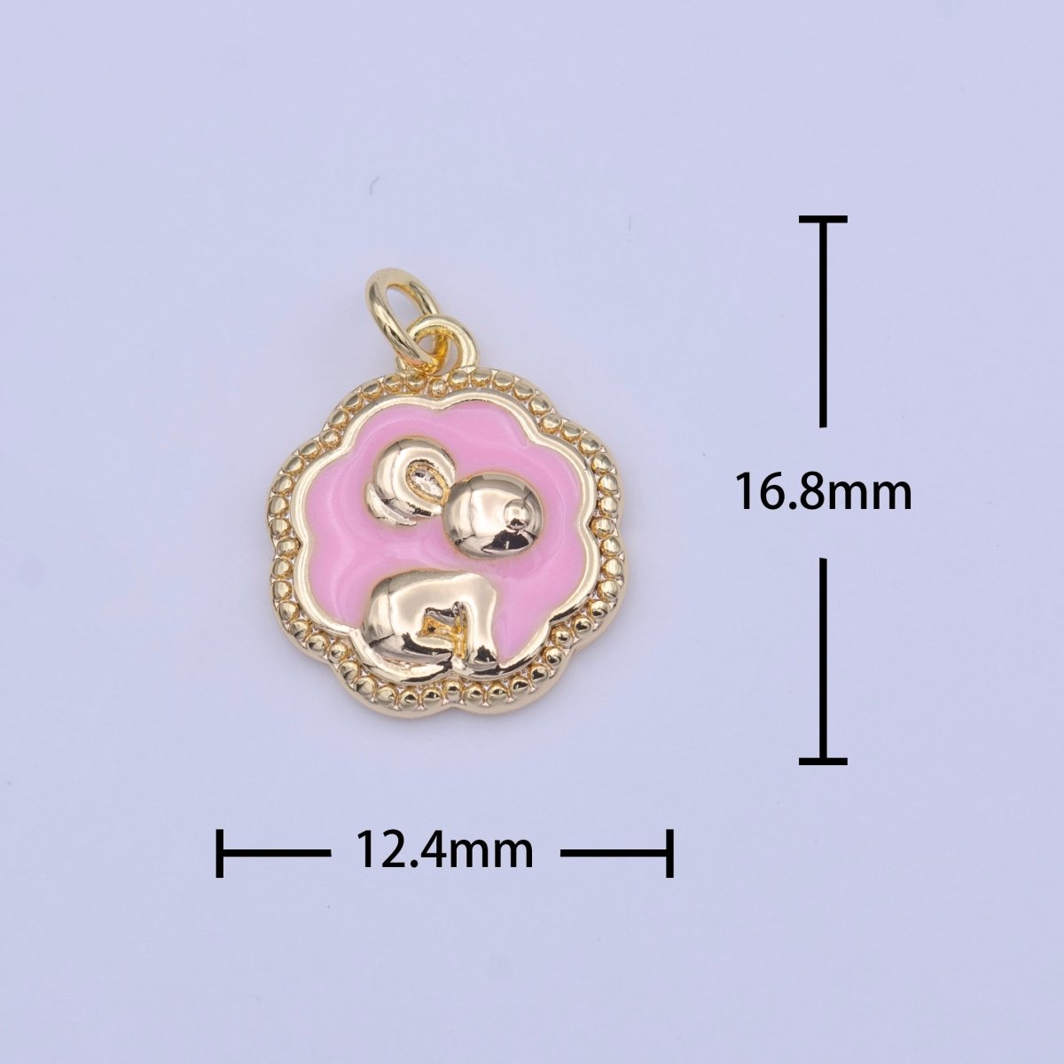 Gold plated Baby Pink Enamel Mouse Rounded Cloudy Beaded Charm | C-595 - DLUXCA