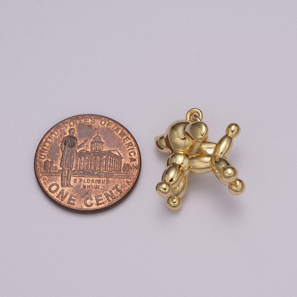 Gold plated Balloon Dog Charm, 3D Balloon Dog, Animal Balloon Charm, Balloon Animal, Gift for Dog Lover, Funny Charm for Kids, Party Dog M-898 M-899