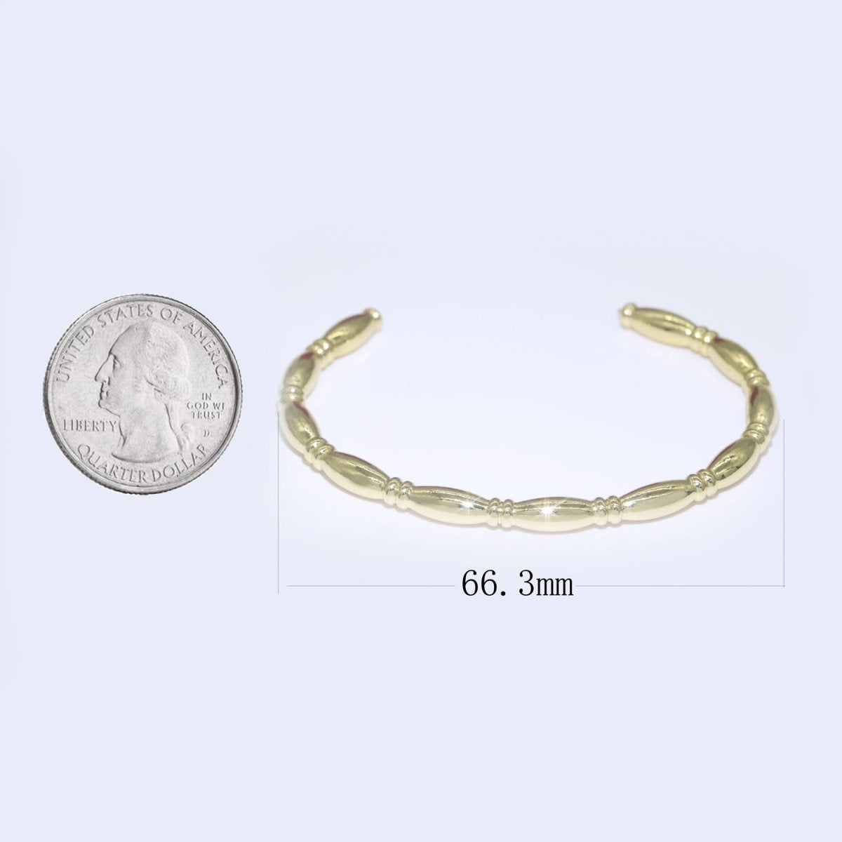 Gold plated Bamboo Bangle Bracelet, 14K Gold plated Bamboo Inspired Bracelet Adjustable Cuff Bracelet | WA-056 Clearance Pricing - DLUXCA
