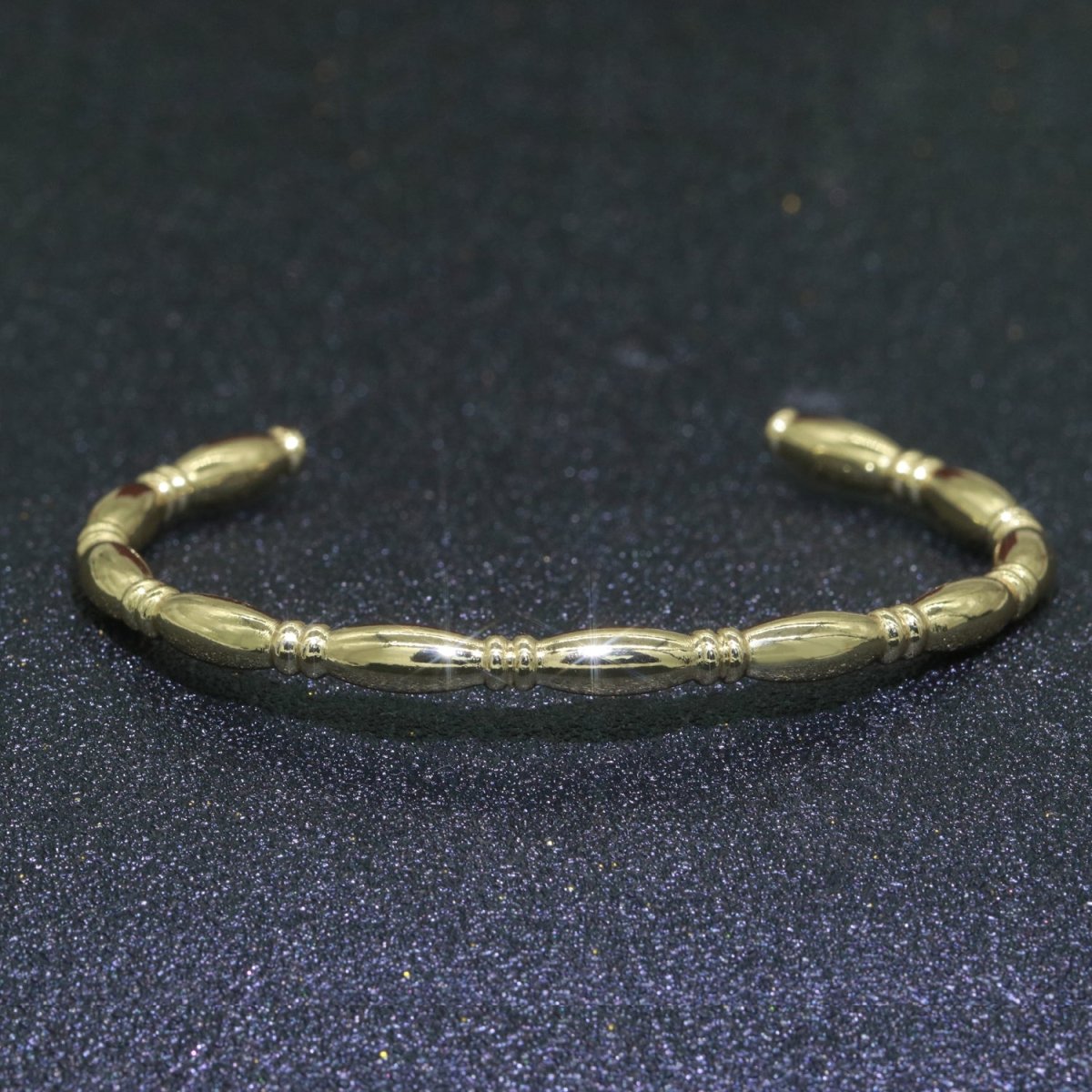 Gold plated Bamboo Bangle Bracelet, 14K Gold plated Bamboo Inspired Bracelet Adjustable Cuff Bracelet | WA-056 Clearance Pricing - DLUXCA