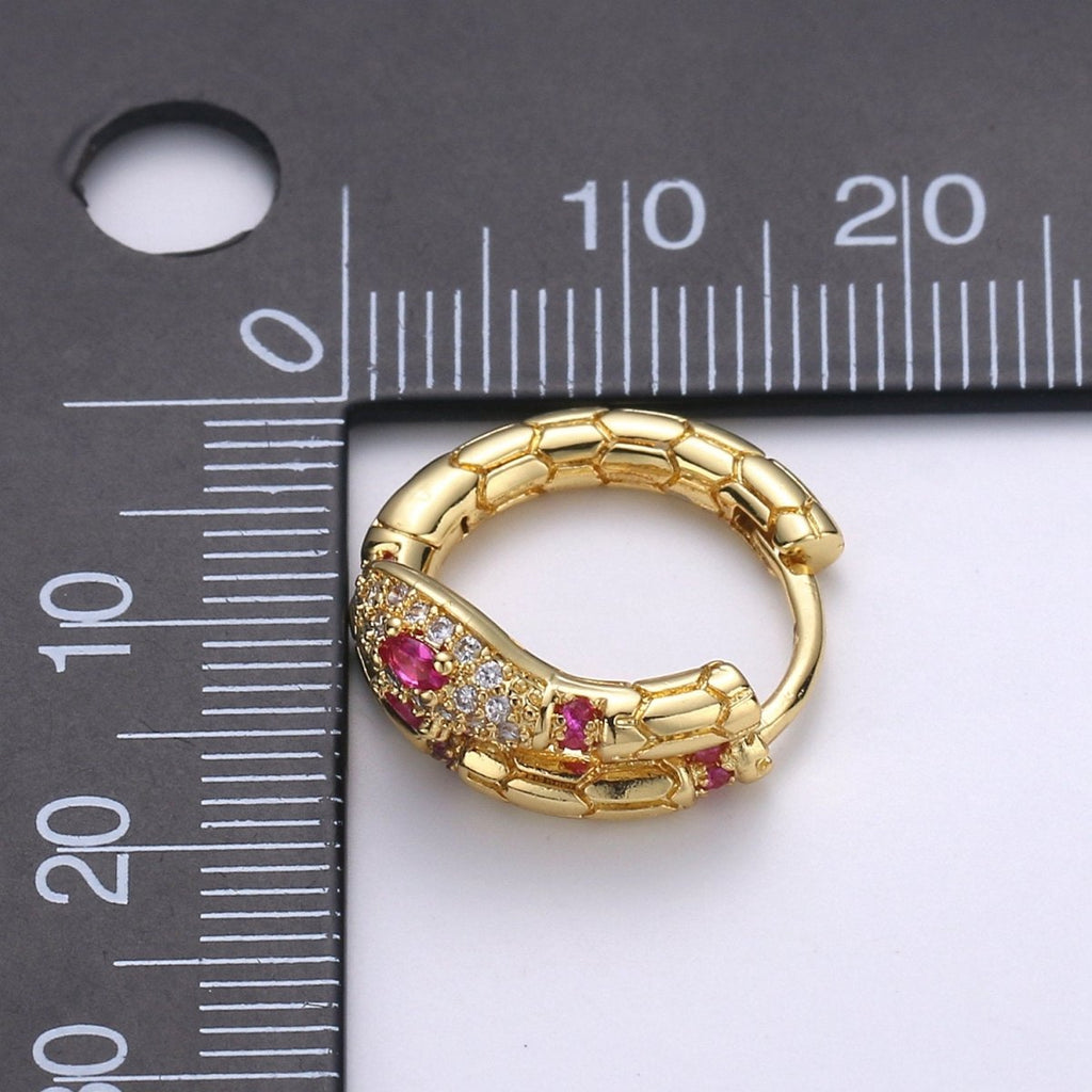Gold plated Beautiful Dangle Mystic Snake Huggies Earring Micro Pave CZ Pink Cubic Zirconia Earrings Supply for Jewelry Making Q-179 - DLUXCA