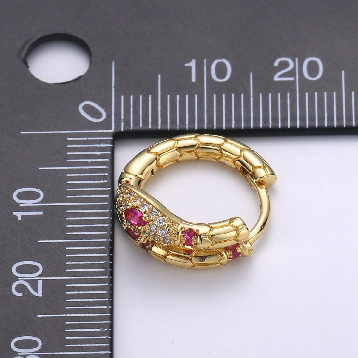 Gold plated Beautiful Dangle Mystic Snake Huggies Earring Micro Pave CZ Pink Cubic Zirconia Earrings Supply for Jewelry Making Q-179 - DLUXCA