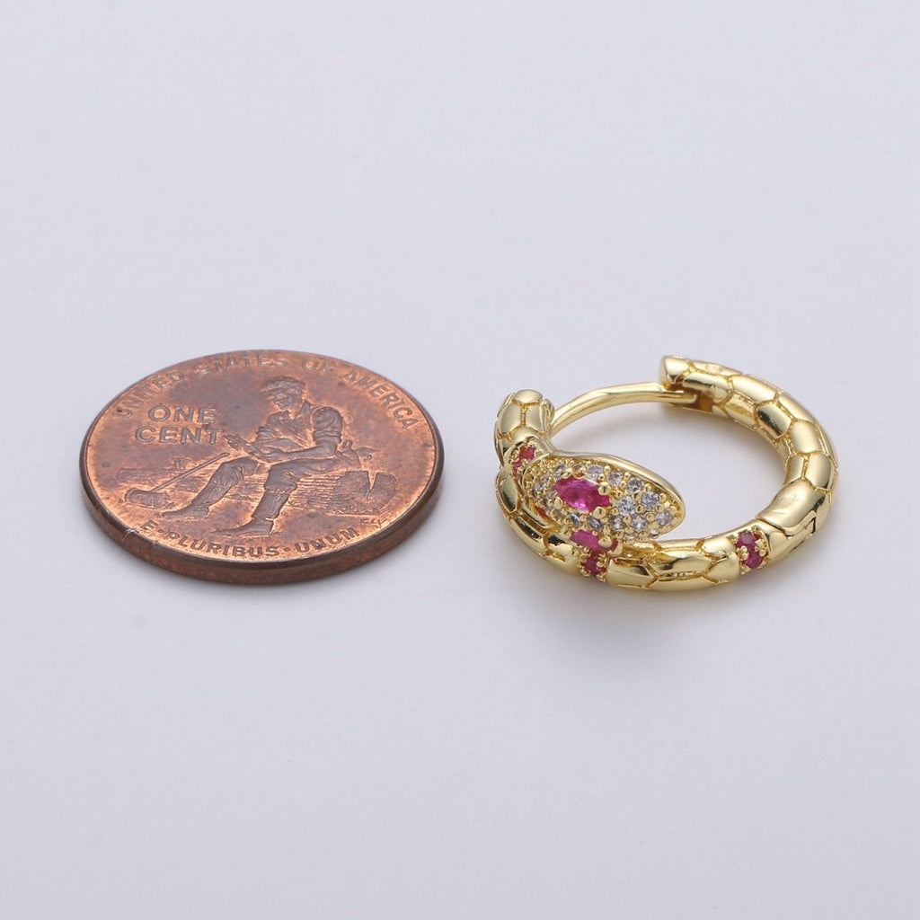 Gold plated Beautiful Dangle Mystic Snake Huggies Earring Micro Pave CZ Pink Cubic Zirconia Earrings Supply for Jewelry Making Q-179 - DLUXCA