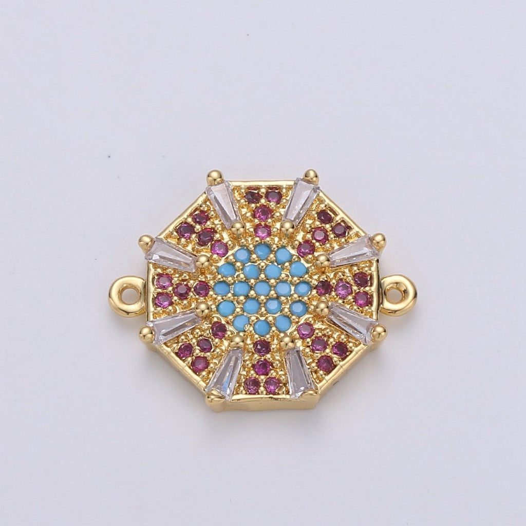 Gold plated Beautiful Sun Star Micro Pave Turquoise CZ Cubic Zirconia Bracelet Charm for Necklace Earrings Supply for Jewelry Making F-450 - DLUXCA