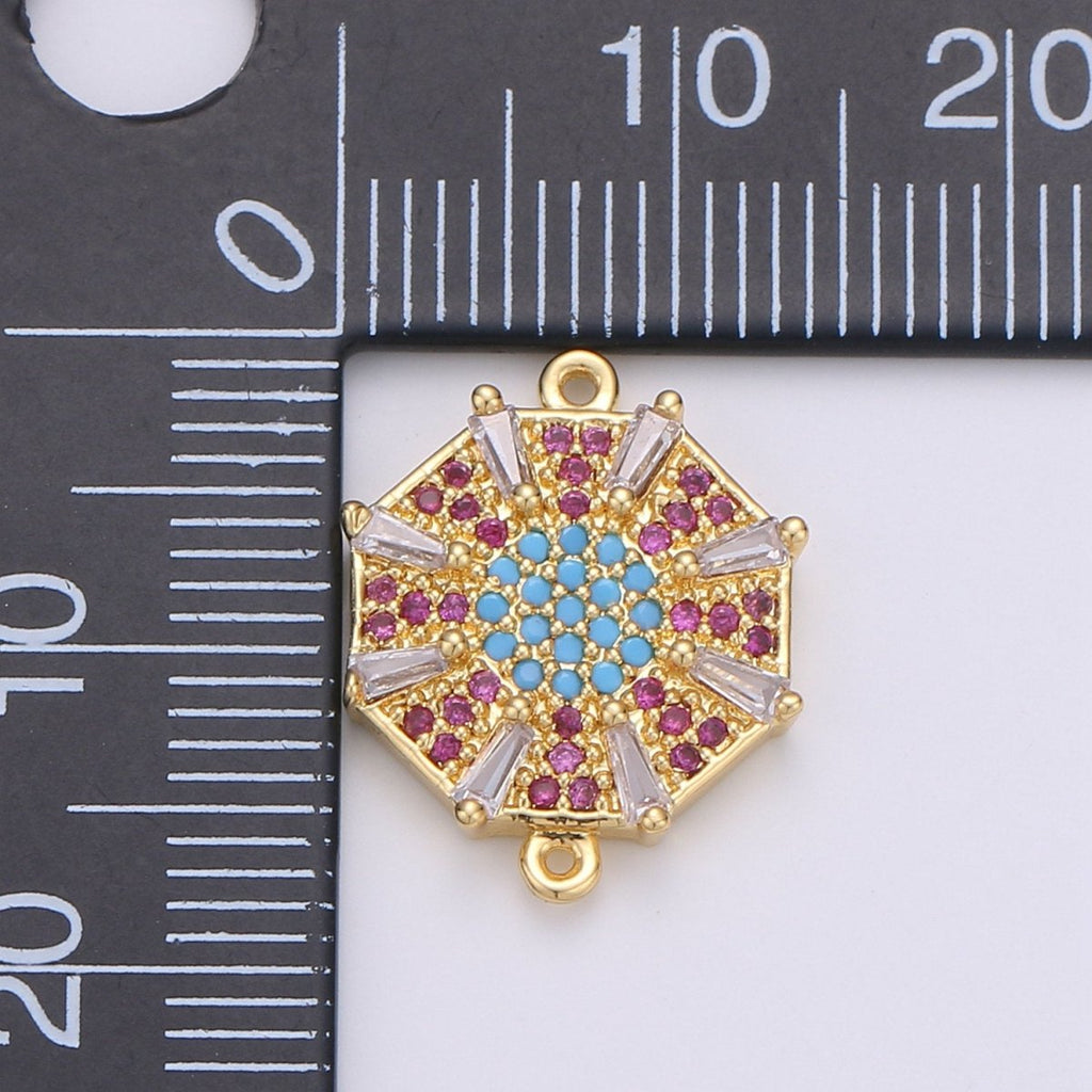 Gold plated Beautiful Sun Star Micro Pave Turquoise CZ Cubic Zirconia Bracelet Charm for Necklace Earrings Supply for Jewelry Making F-450 - DLUXCA