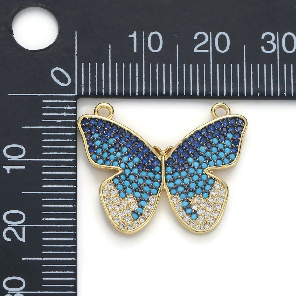 Gold plated Butterfly Micro Pave Connector Charm, Cubic Zirconia Butterfly Pendant Charm Connector, For DIY Jewelry, 25x21mm F-382 - DLUXCA