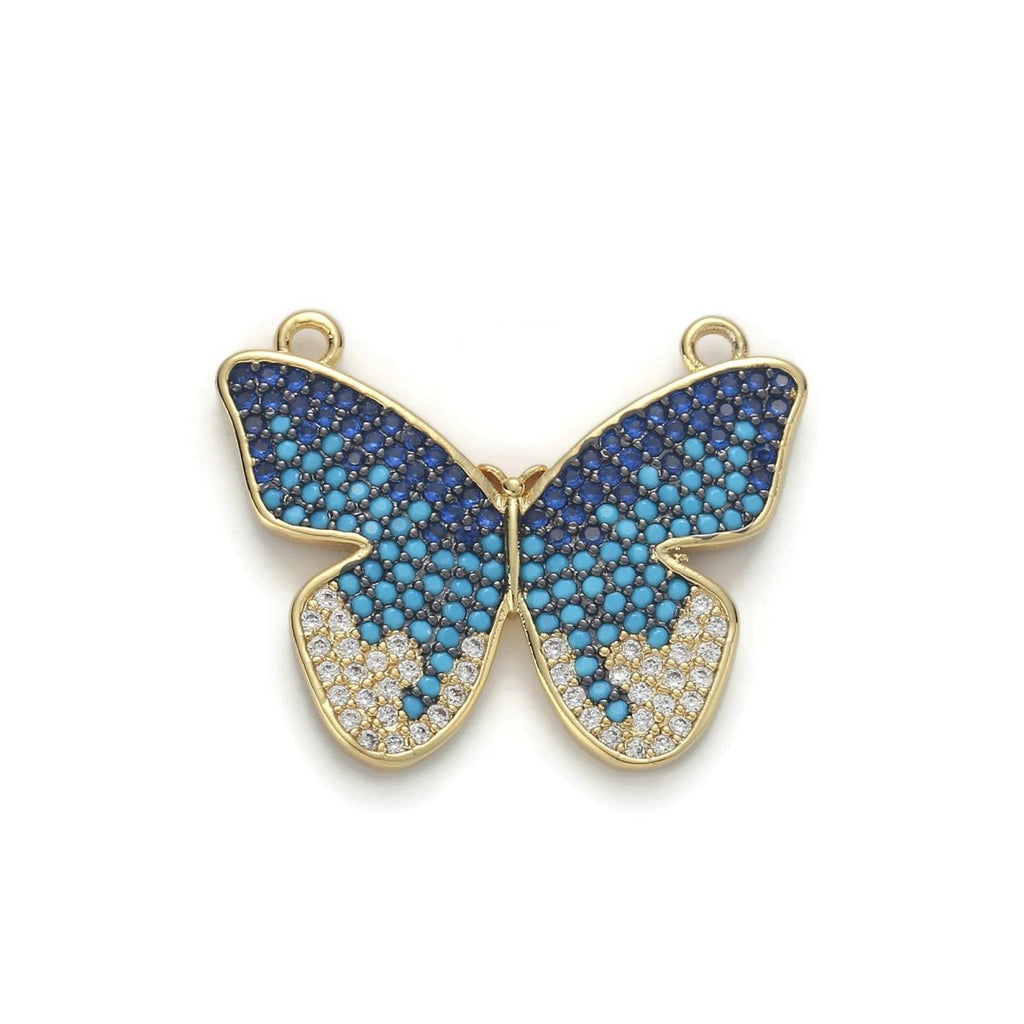 Gold plated Butterfly Micro Pave Connector Charm, Cubic Zirconia Butterfly Pendant Charm Connector, For DIY Jewelry, 25x21mm F-382 - DLUXCA