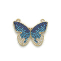 Gold plated Butterfly Micro Pave Connector Charm, Cubic Zirconia Butterfly Pendant Charm Connector, For DIY Jewelry, 25x21mm F-382 - DLUXCA