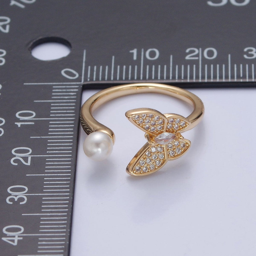 Gold plated butterfly ring Pearl butterfly rin, stackable adjustable ring, dainty ring O-2139 - DLUXCA