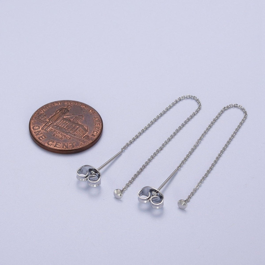 Gold plated Cable Rolo Chain Long Threader Earrings in Gold & Silver K-201 K-204 - DLUXCA