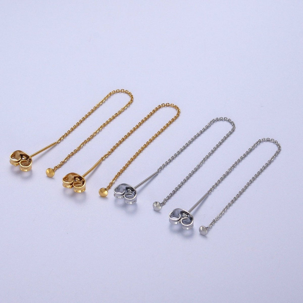 Gold plated Cable Rolo Chain Long Threader Earrings in Gold & Silver K-201 K-204 - DLUXCA