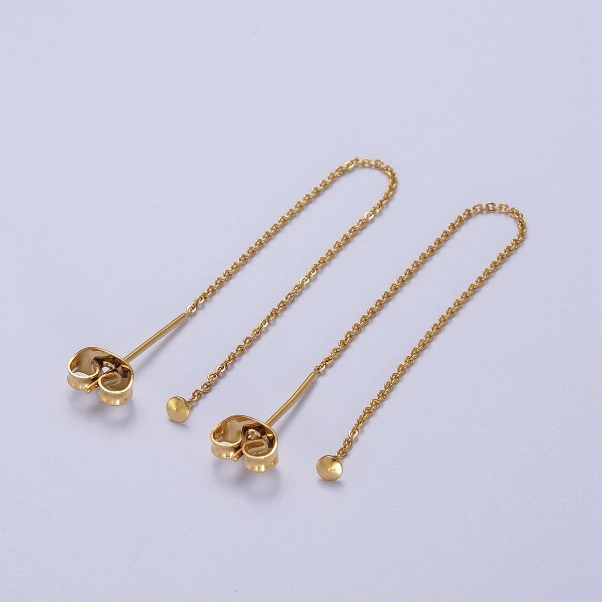 Gold plated Cable Rolo Chain Long Threader Earrings in Gold & Silver K-201 K-204 - DLUXCA