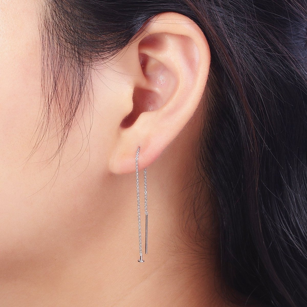 Gold plated Cable Rolo Chain Long Threader Earrings in Gold & Silver K-201 K-204 - DLUXCA