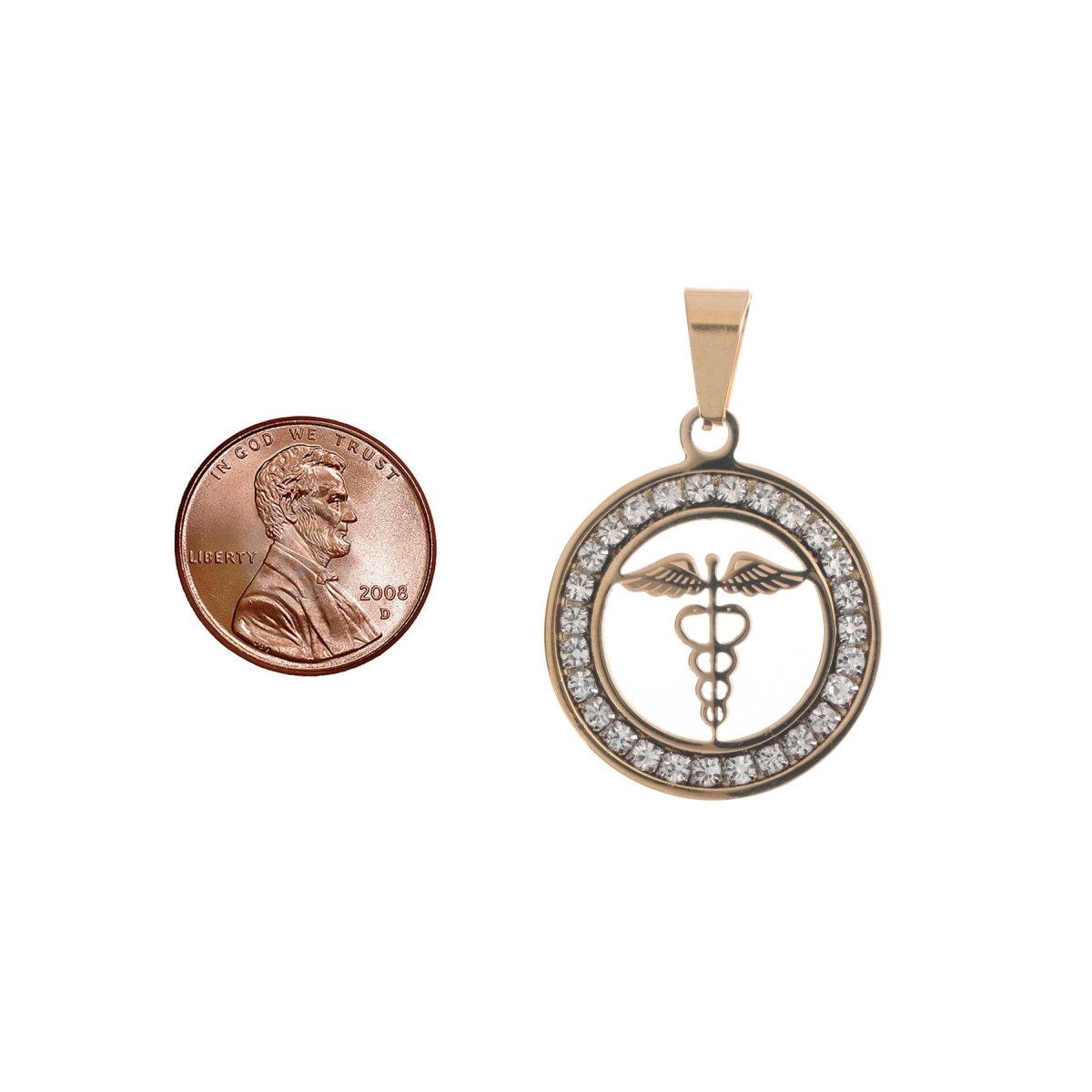 Gold plated Caduceus Staff of Hermes Hermetic Staff Coin Medallion Necklace Pendant Charm Bead Bails Findings for Jewelry Making J-521 - DLUXCA