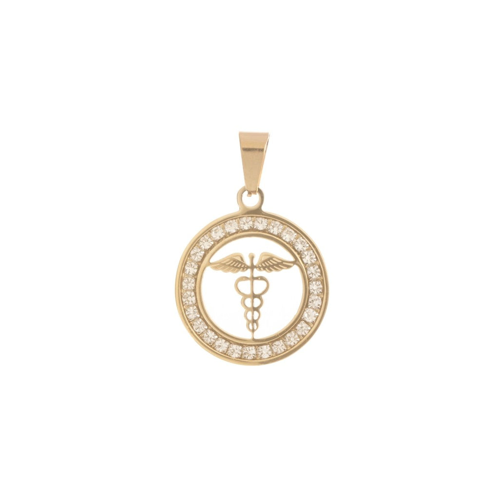 Gold plated Caduceus Staff of Hermes Hermetic Staff Coin Medallion Necklace Pendant Charm Bead Bails Findings for Jewelry Making J-521 - DLUXCA