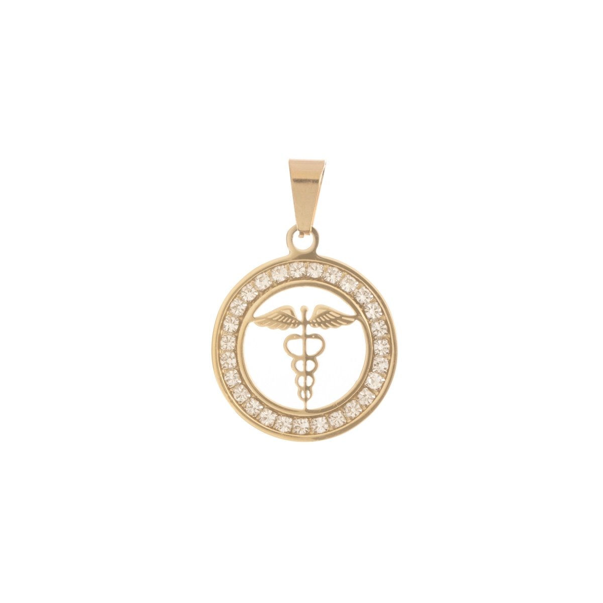 Gold plated Caduceus Staff of Hermes Hermetic Staff Coin Medallion Necklace Pendant Charm Bead Bails Findings for Jewelry Making J-521 - DLUXCA