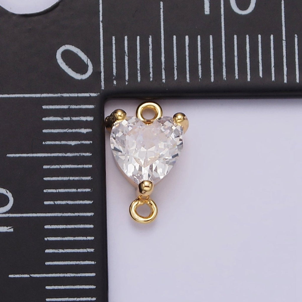 Gold plated Clear 6.5mm Mini Heart CZ Connector G-665 - DLUXCA