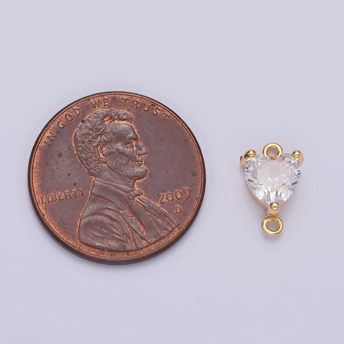 Gold plated Clear 6.5mm Mini Heart CZ Connector G-665 - DLUXCA