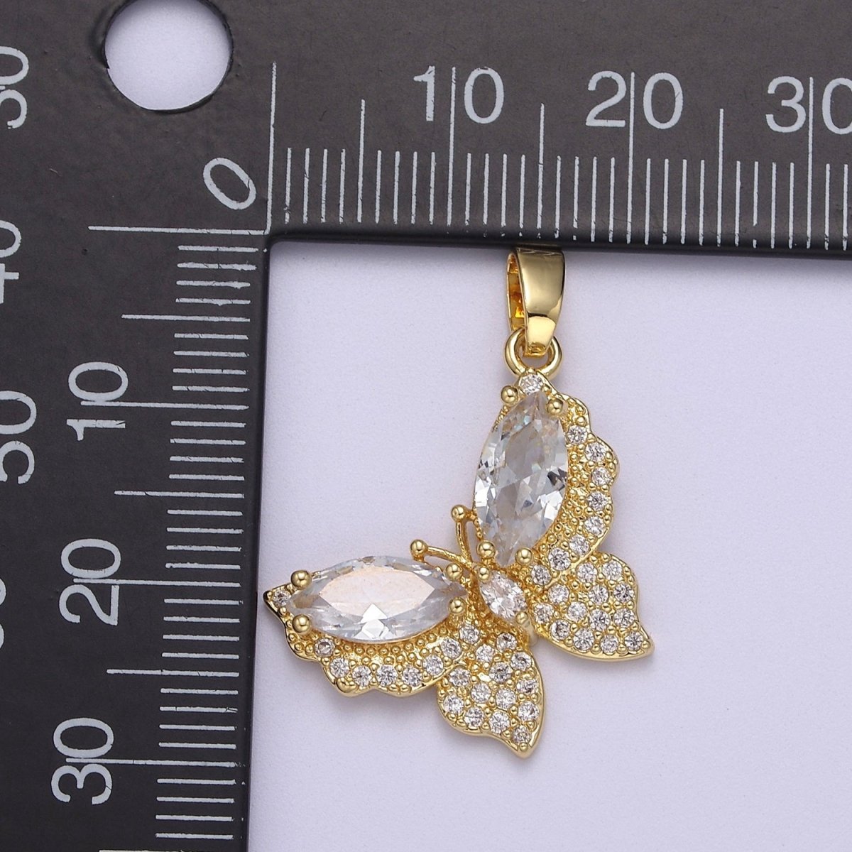 Gold plated Clear CZ Micro Pave Butterfly Shape Pendant, 24K Gold plated Butterfly Charm J-519 - DLUXCA