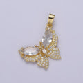 Gold plated Clear CZ Micro Pave Butterfly Shape Pendant, 24K Gold plated Butterfly Charm J-519 - DLUXCA
