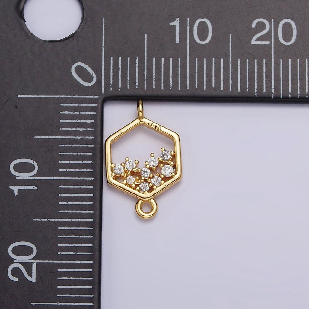 Gold plated Clear CZ Micro Paved CZ Open Hexagonal Connector G-647 - DLUXCA