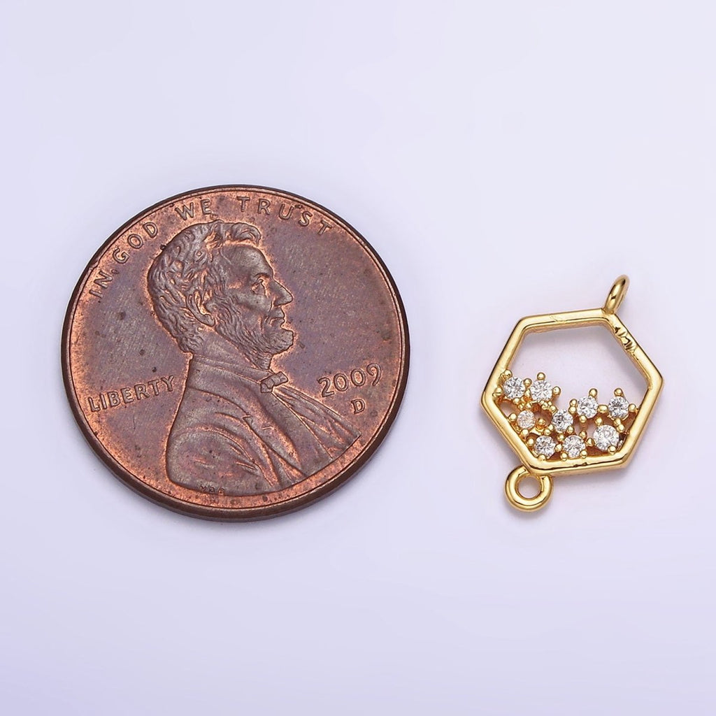 Gold plated Clear CZ Micro Paved CZ Open Hexagonal Connector G-647 - DLUXCA
