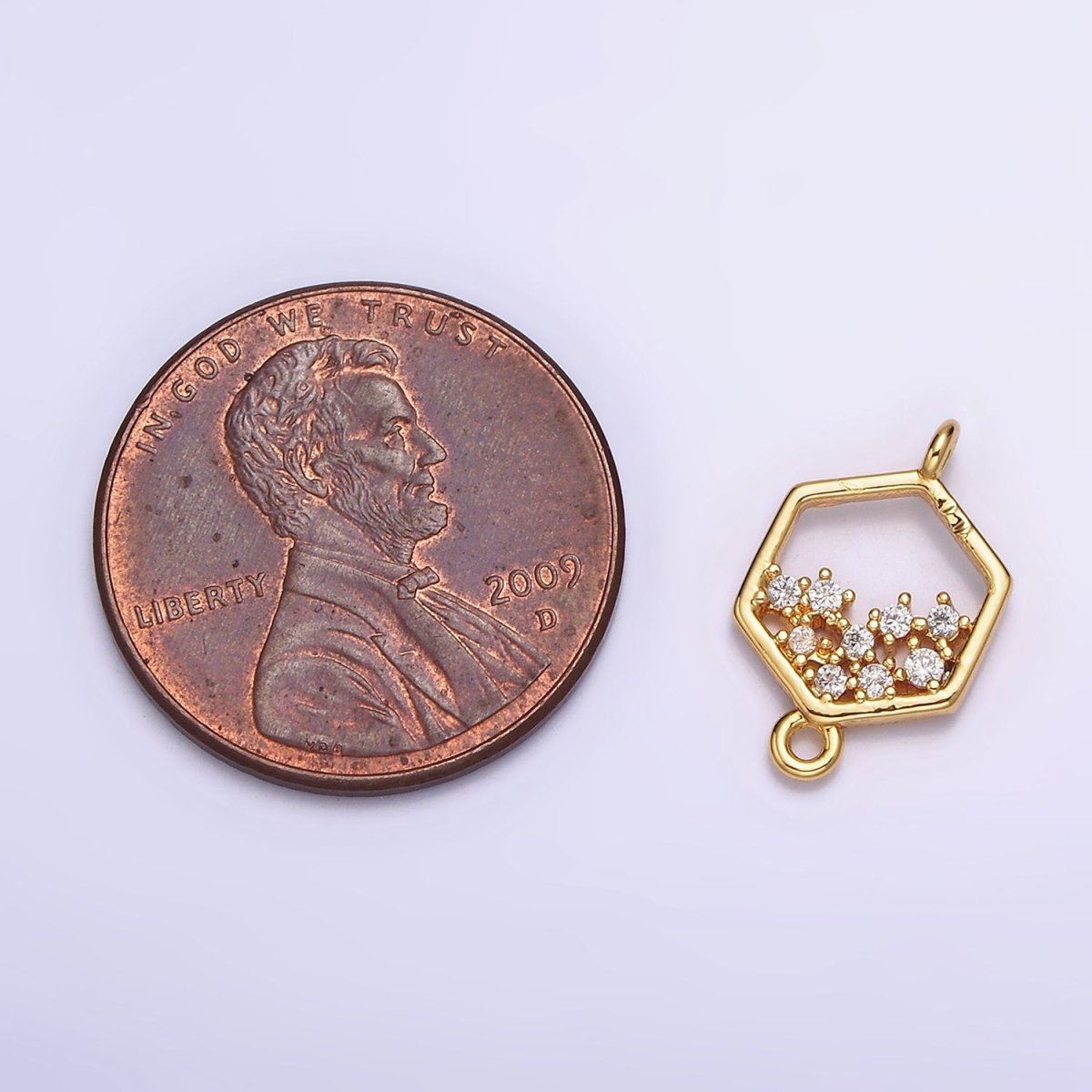 Gold plated Clear CZ Micro Paved CZ Open Hexagonal Connector G-647 - DLUXCA