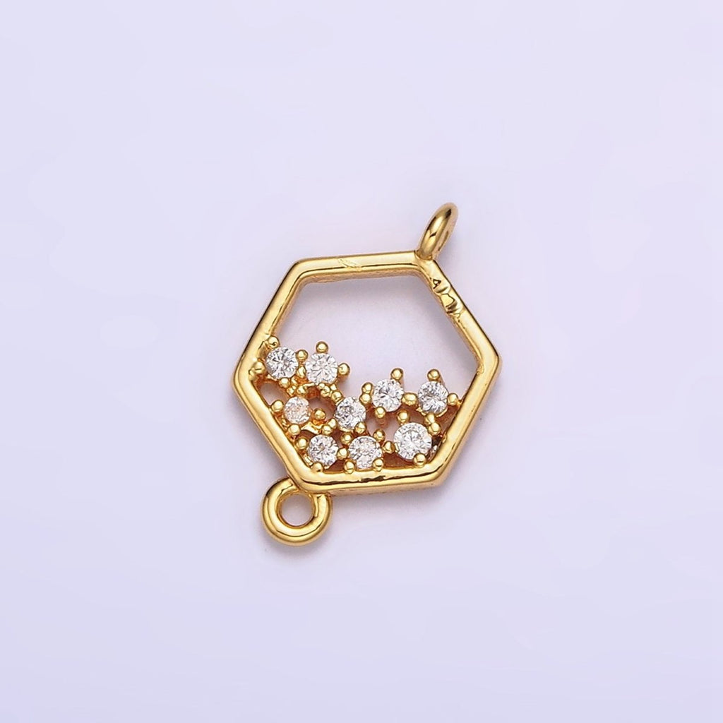 Gold plated Clear CZ Micro Paved CZ Open Hexagonal Connector G-647 - DLUXCA