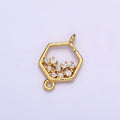 Gold plated Clear CZ Micro Paved CZ Open Hexagonal Connector G-647 - DLUXCA
