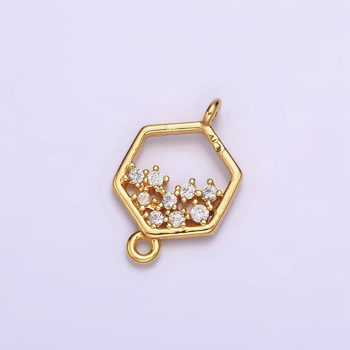 Gold plated Clear CZ Micro Paved CZ Open Hexagonal Connector G-647 - DLUXCA