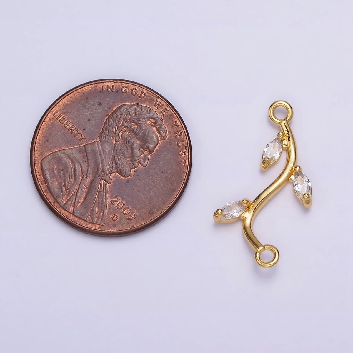 Gold plated Clear Marquise Leaf Curved Connector G-644 - DLUXCA