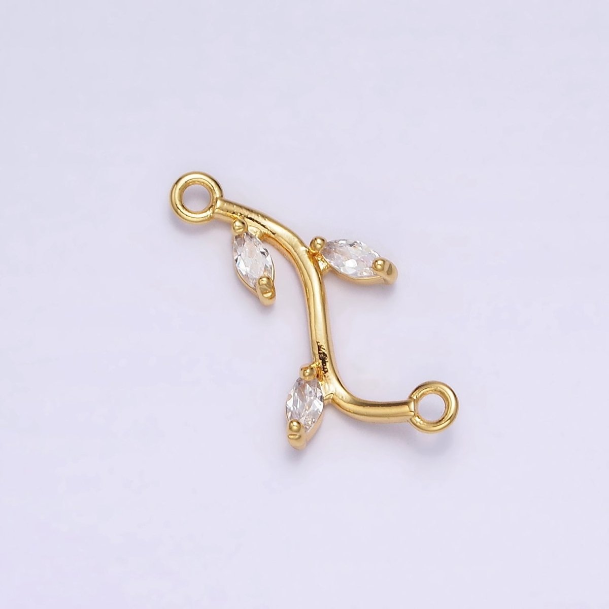 Gold plated Clear Marquise Leaf Curved Connector G-644 - DLUXCA