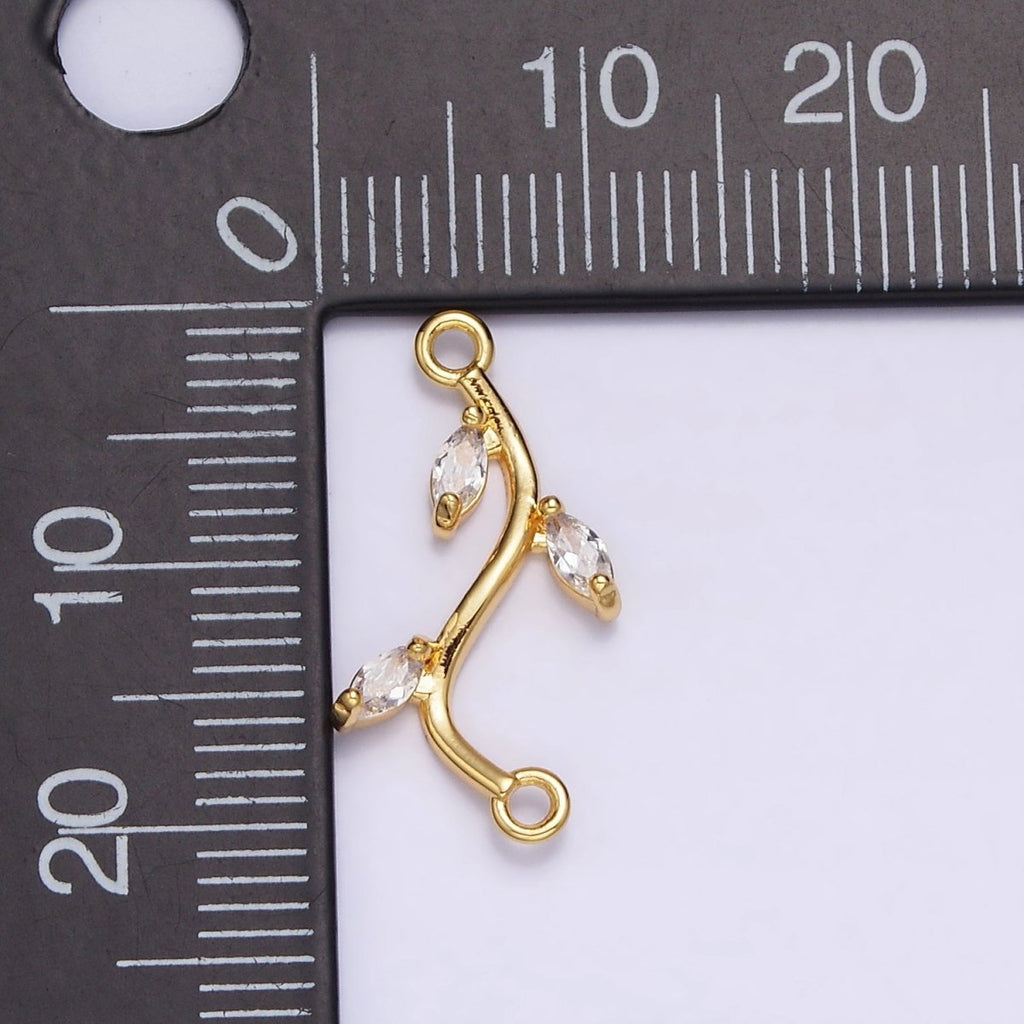 Gold plated Clear Marquise Leaf Curved Connector G-644 - DLUXCA