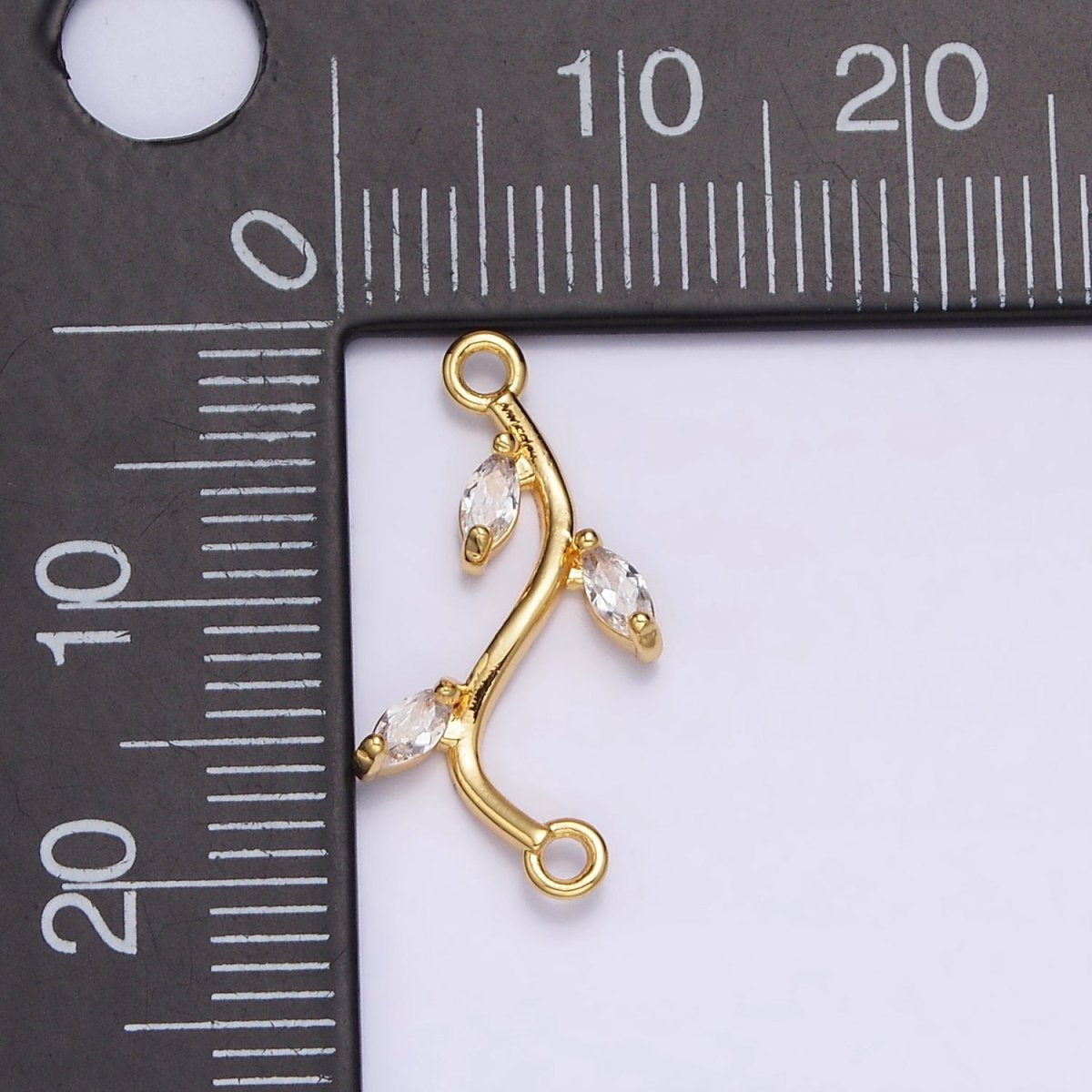 Gold plated Clear Marquise Leaf Curved Connector G-644 - DLUXCA